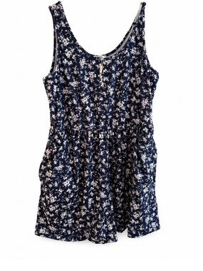 Navy Blue Floral Sleeveless Romper